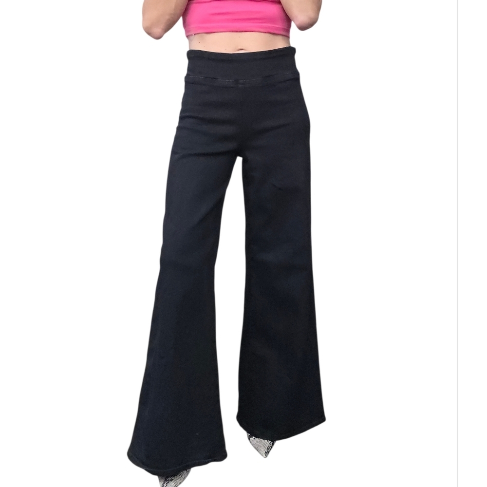 FRAME The Jetset Flare Jeans 1 Sheen Noir Black High Rise Pull On